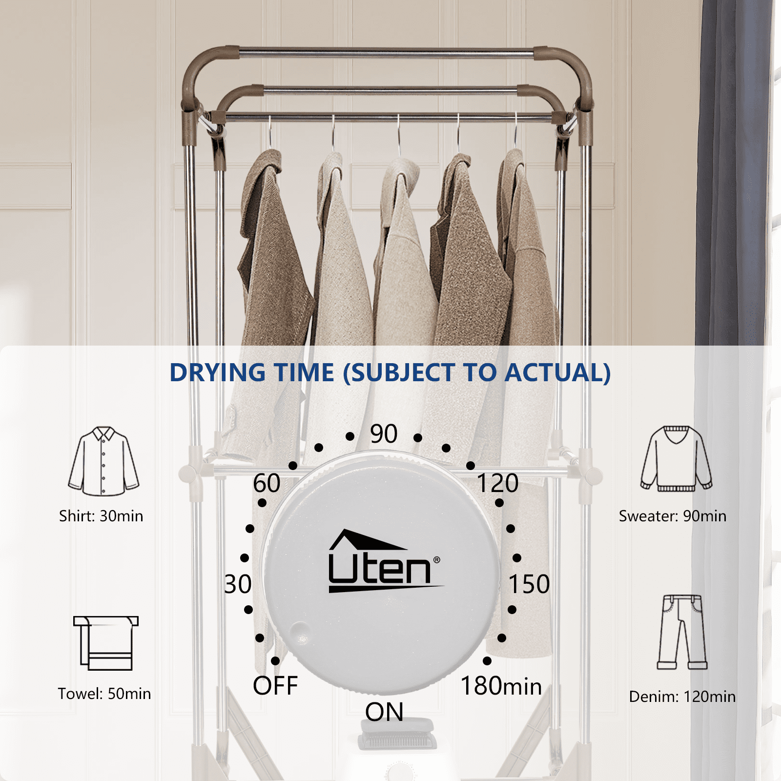 Uten Portable Dryer, 1500W Electric Clothes Dryer Machine Double layer Stackable Clothes Drying Rack for Apartments, RV, Laundry, and More