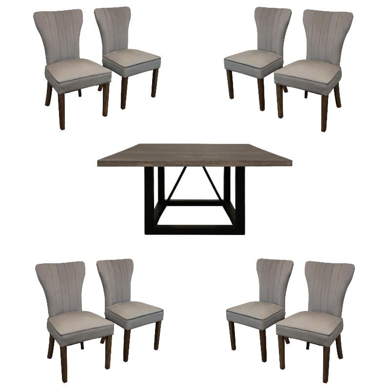 Home Square 9Piece Set with Square Dining Table & 8 Fabric Side Chairs