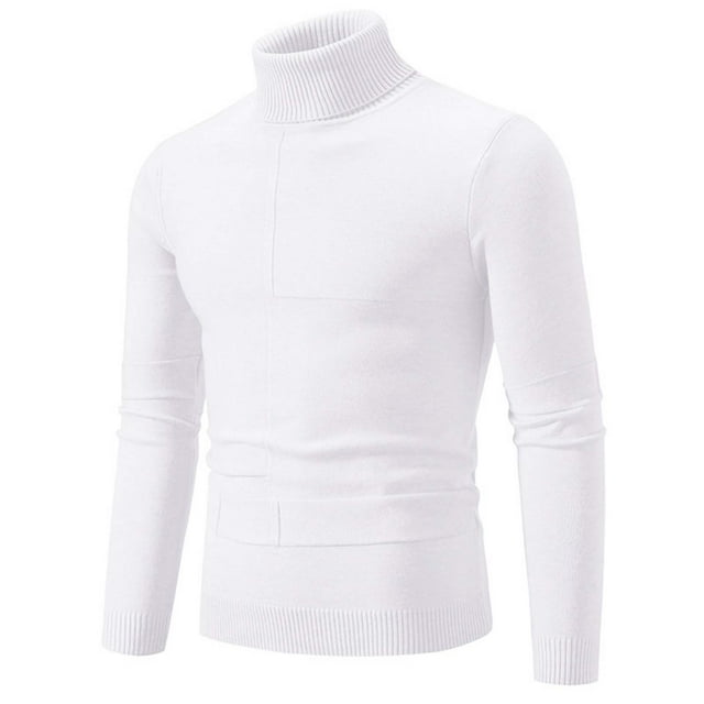 CAUYDY Chandail à Col Roulé pour Hommes Manches Longues Tricot Torsadé Ajusté Col Montant (Blanc, P)