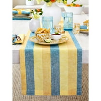 Solino Home Linen Table Runner 108 Inches Long - Cabana Stripe, 100% Pure Linen Bright Summer Stripe Farmhouse Table Runner 14 x 108 Inch for Dining