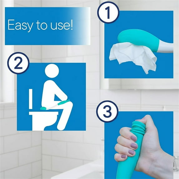 15.7-inch Long Reach Toilet Aid Wiper – Bottom Buddy Self-Wipe Assist with Button Release & Ergonomic Curved Handle for Limited Mobility