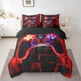 thumbnail image 3 of Erosebridal 7Pcs Gamer Comforter Set Queen For Boys,Gaming Bedding Comforter Set,Video Games Controller Gamepad Bed In A Bag Neon Glowing Square Geometric Grid Red Bed Sets With Comforter And Sheets, 3 of 5