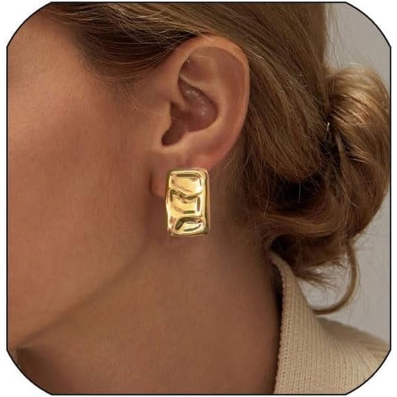 Boucles d'Oreilles Rectangulaires en Or pour Femmes, Boucles d'Oreilles Déclaration en Or Boucles d'Oreilles Épaisses Délicates Boucles d'Oreilles Carrées en Or Cœur Perle Irrégulière Boucles d'Oreilles Gouttes Minimalistes Géométriques