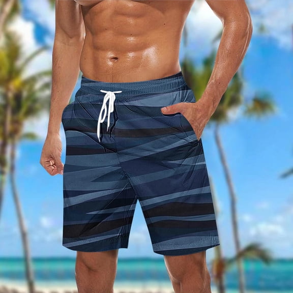 COSFO Graphic Swim Shorts for Men Summer Casual Quick Dry Board Shorts Elastic Waist Loose Fit Beach Swimming Drawstring Swim Shorts