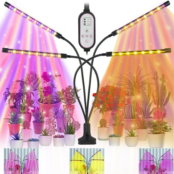 Y2Konexi 4 Heads Grow Lights for Plants Indoor with Clip, Indoor Plant Lights Full Spectrum, Plant Light Indoor Growing Lamps with 4/8/12H Timer