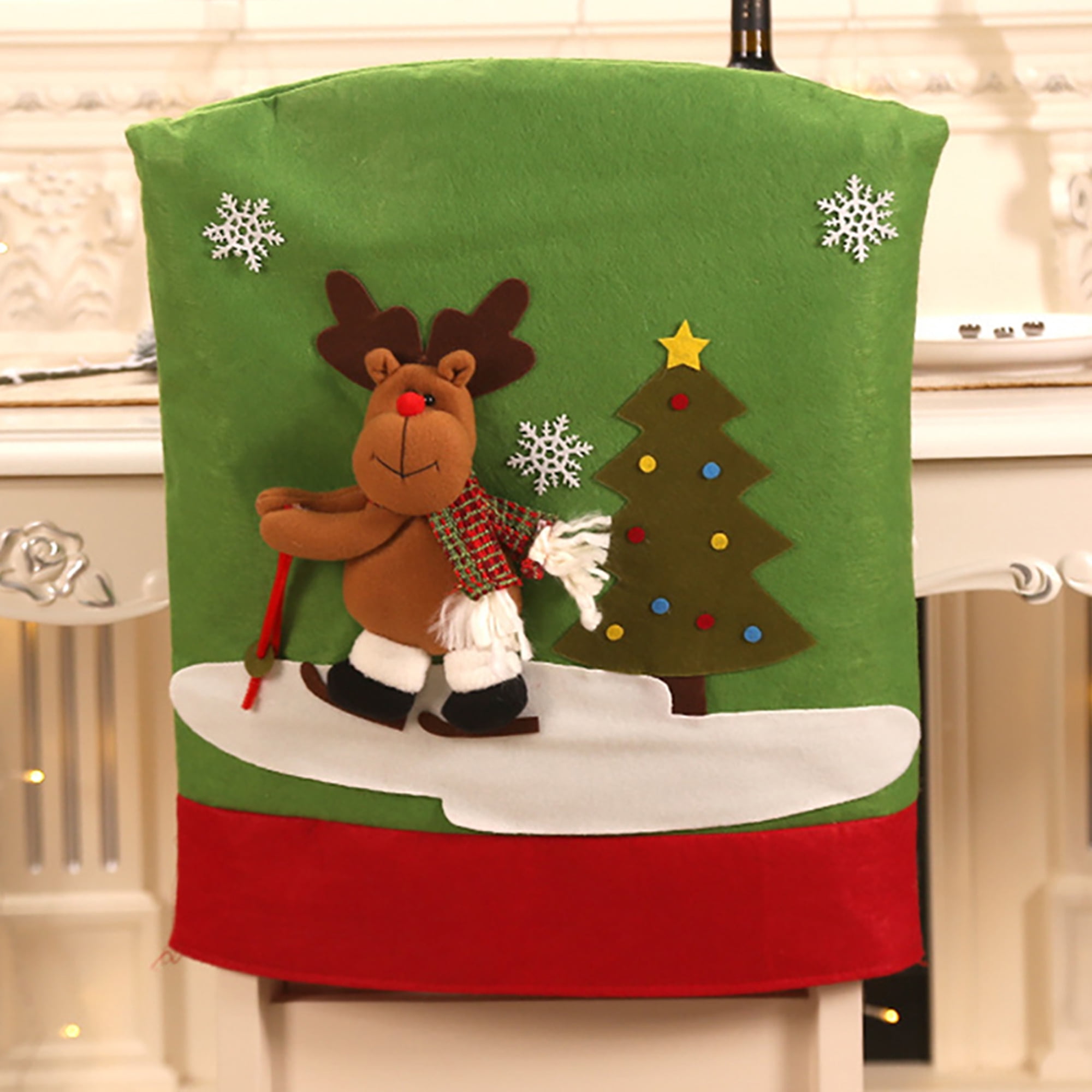 3D Christmas Chair Cover Home Dining Room Decor Party Reindeer Santa Snowman 