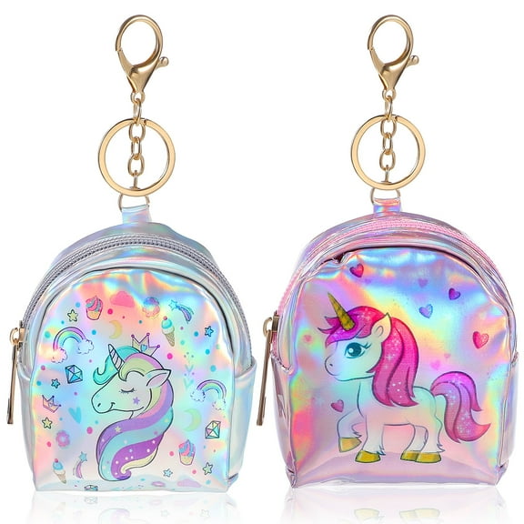 2 Pcs Coin Purse Kids Purse Key Fob Unicorn Wallet for Girls Id Case Wallet Mini Items for Purse Unicorn Purse Travel