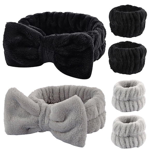 YIFVNGHUI Toallas de muñeca para lavar la cara, spa, pulseras y diadema, pulseras absorbentes de microfibra de secado rápido para niñas, hombres, maquillaje, juego de 6 brazaletes (negro y gris)
