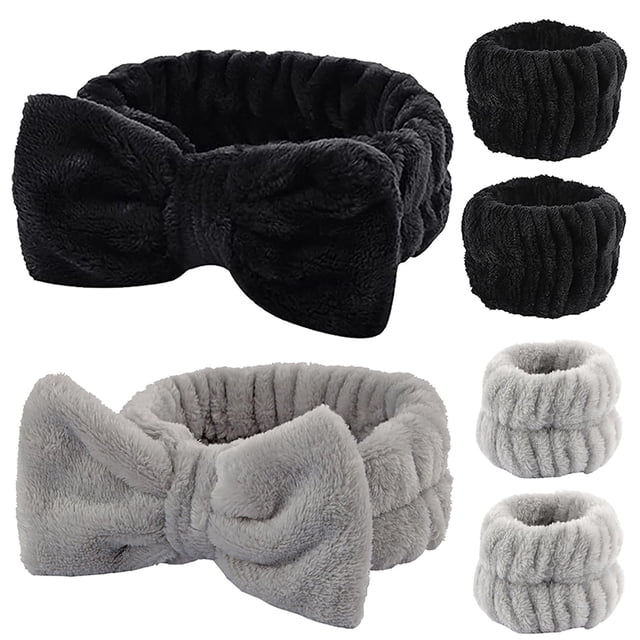 YIFVNGHUI Toallas de muñeca para lavar la cara, spa, pulseras y diadema, pulseras absorbentes de microfibra de secado rápido para niñas, hombres, maquillaje, juego de 6 brazaletes (negro y gris)