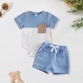 thumbnail image 2 of mgoYE Newborn Baby Boy Summer Outfit Set Contrast Color Romper Tops With Elastic Waist Shorts 0 3 6 12 18 Months Cute Infant Waffle Clothes Size 6-12 Months, 2 of 5