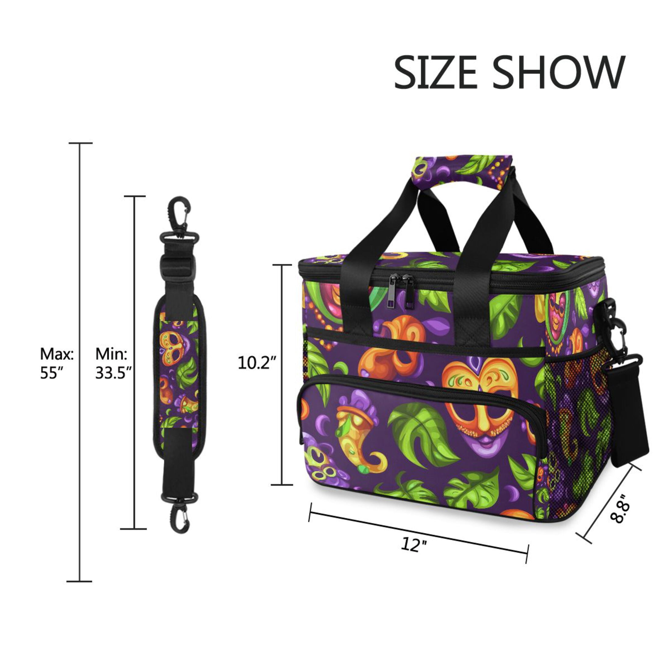 Colorful Mardi Gras Pattern Insulated Lunch Bag 15L Cooler Box for Women Men Work Camping Beach Travel