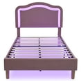 thumbnail image 4 of Euroco Velvet Upholstered Twin Size Platform Bed with Adjustable Height Headboard and LED Light, Pink, 4 of 27