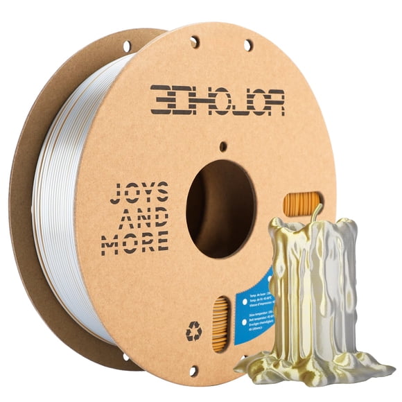 Filamento Pla De Seda 3Dhojor Filamento De Impresora 3D Pla De Doble Color Dorado Y Plateado De 1,75 Mm Bobina De Coextrusión 2 En 1 (2,2 Libras) Filamento De Impresión 3D Precisión Dimensional +/- 0,