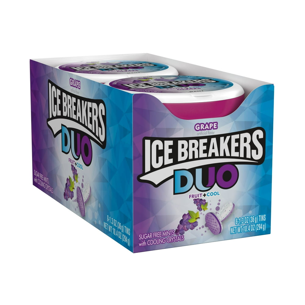 ICE BREAKERS, DUO, Grape Flavored Sugar Free Breath Mints, Bulk Mint Candy, 1.3 oz, Container, 8