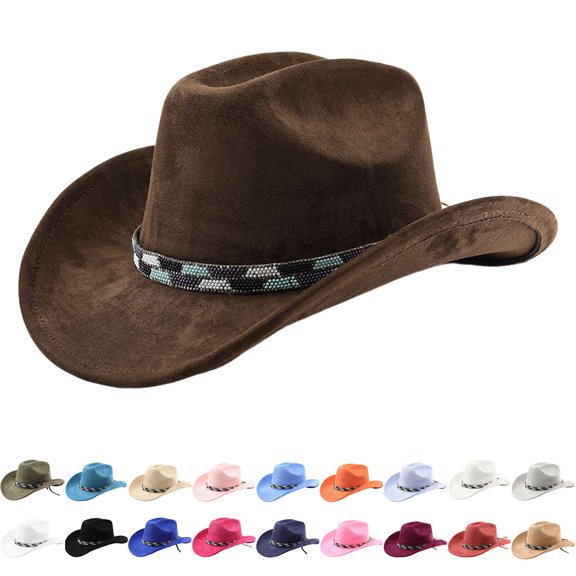 LILIYA Unisex Western Cowboy Hat with Metal Accent Braided Band Classic Wide Brim Headwear for Western Themed Events and Celebration Gatherings