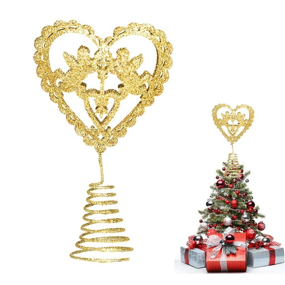 Heart Shaped Christmas Tree Topper with Cupid Angel Ornament Iron Metal Gold Glitter Christmas Star Treetop for Christmas Valentines Day Wedding Party Decoration (Golden)