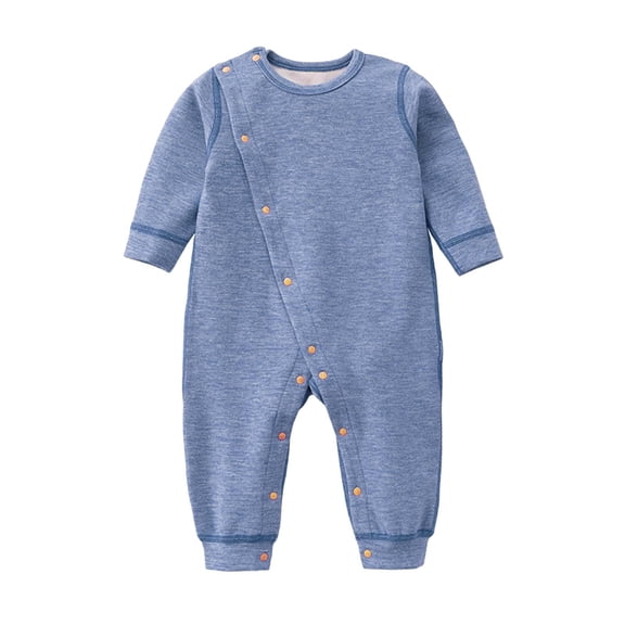 PINQI Comfy Outfits for Baby Girls Boys Warm 3/4 Sleeve Soft Rompers Jumpsuit 0 to 24 Months Baby Solid Color Side Zipper Winter Outfits(A-Blue,0-3 Months)