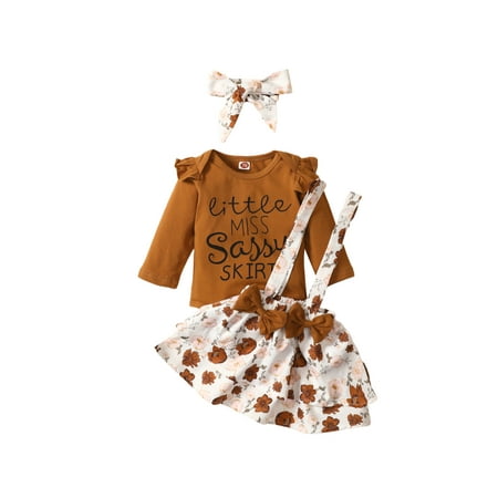

Multitrust Girl’s Letter Long Sleeve Romper Flower Suspender Skirt and Headband