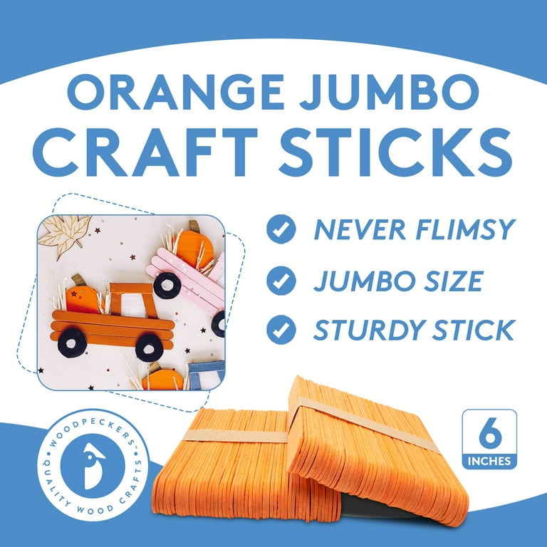 100 Pack, Orange Color 6 Inch Jumbo Wooden Craft Popsicle St