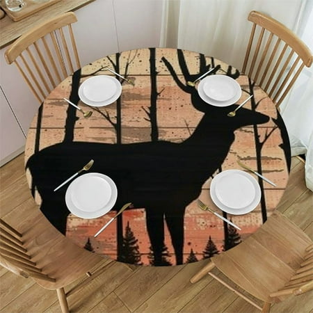 

Orinice Deer Woods Sunset Round Table Cover Stain Resistant Washable Indoor Outdoor Tablecloth Kitchen Dining Wedding Parties Waterproof 100% Polyester Fiber 46-50