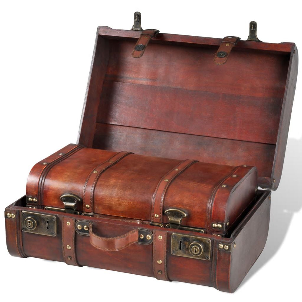 Kepooman 2 Pcs Wooden Storage Treasure Chest Box for Jewelry Keepsake Toy, Brown