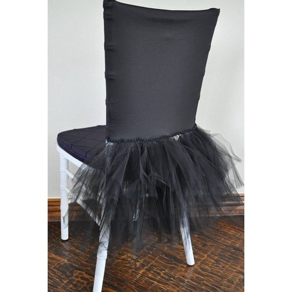 Wedding Linens Inc. Chiavari Chair Cover Ballerina Tulle Tutu Spandex Stretch Chair Covers for Wedding, Events, Décor, Celebration and Home Decoration - Black