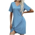 thumbnail image 2 of ZHUGeLI Sundress for Women Fashion Women Summer Short Sleeve Sexy Casual Round Neck Dress Comfort Loose Home Furnishings Color V-neck Kink Versatile Slim Loose Striped Midi Shirt Dress, 2 of 4