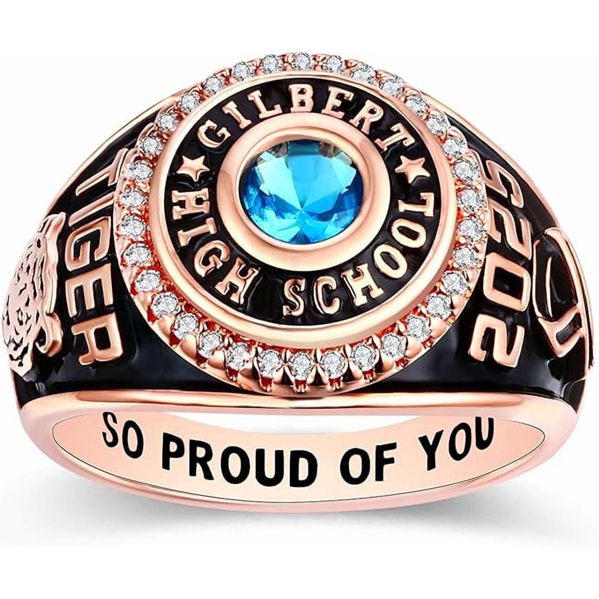 Ccjcinata Custom Class Rings Fully Personalized Class Rings for Women Birthstone Graduation Rings Rose Gold Plated Class Rings Class Rings for Women High School Size 5-15 College Rings for Women