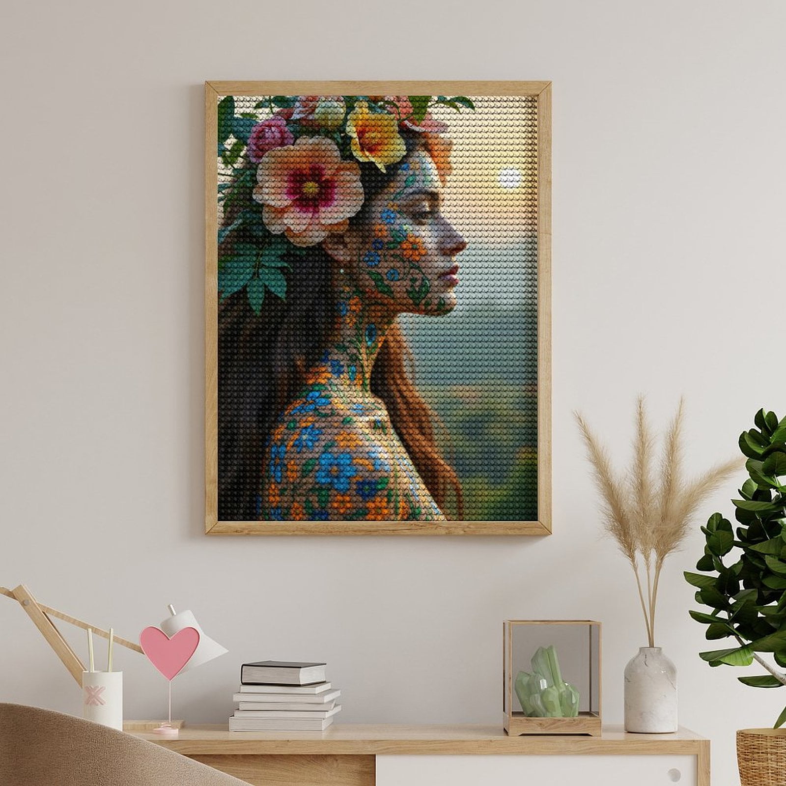 Diamond Art Kit for Adults, Floral Art Nature Portrait Woman Diamond Painting for Adults Beginners, 5D DIY Diamond Art Painting Kits, Colorful Diamond Painting Craft for Home Decor 12x16
