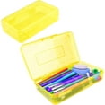 thumbnail image 7 of Djiypn 1 Pack Plastic Pencil Box Large Capacity Pencil Boxes Clear Boxes with Snap-tight Lid Stackable Design and Stylish Office Supplies Storage Organizer Box, Yellow, 7 of 7