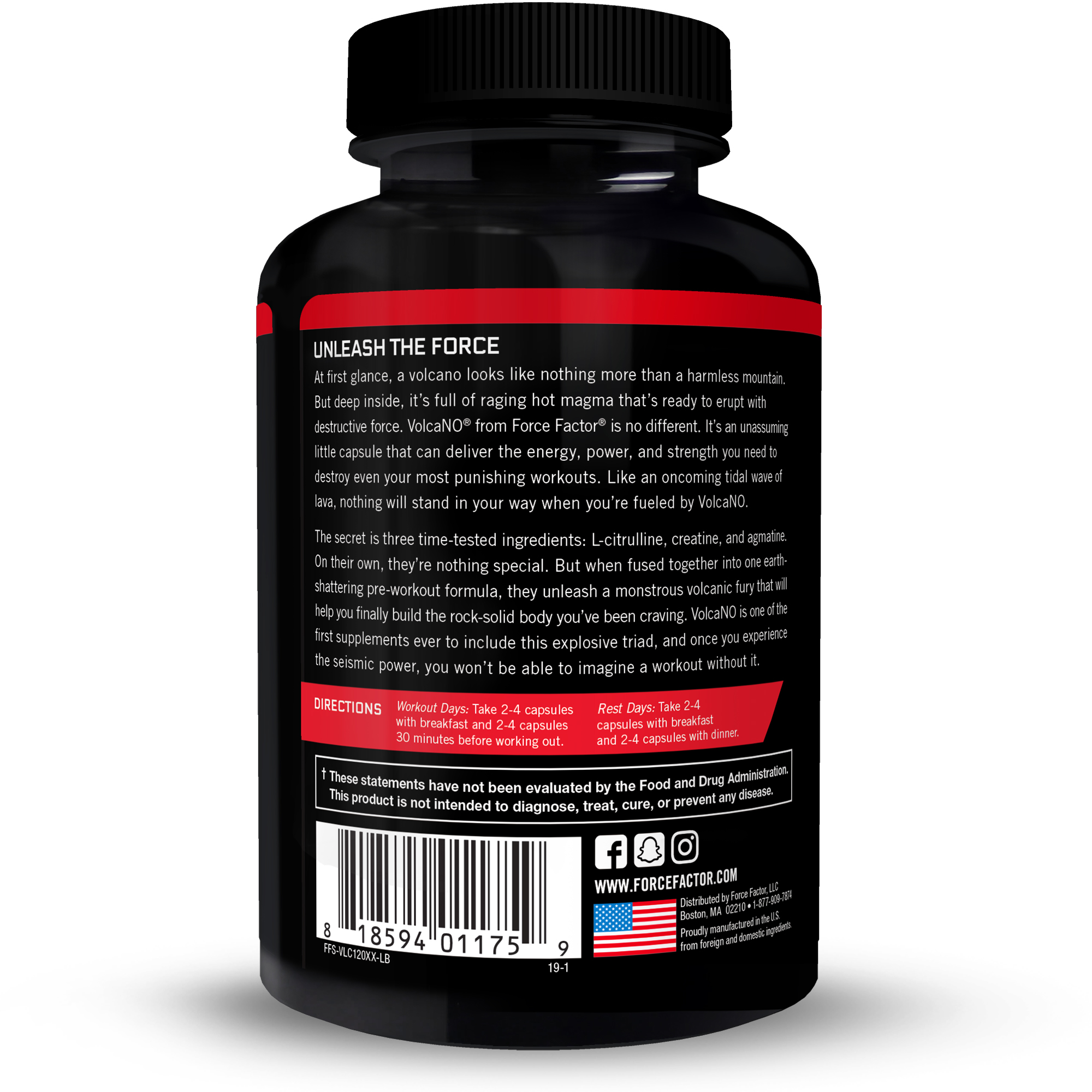 Force Factor Volcano Pre-Workout Nitric Oxide Booster Supplement for Men, 120 Capsules - image 3 of 10