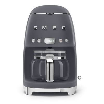 Cafetera Smeg, estilo retro de los años 50, jarra de cristal para 10 tazas, color gris