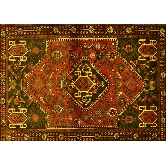 Ahgly Company Machine Washable Indoor Rectangle Persian Yellow Traditional Area Rugs, 5' x 8'