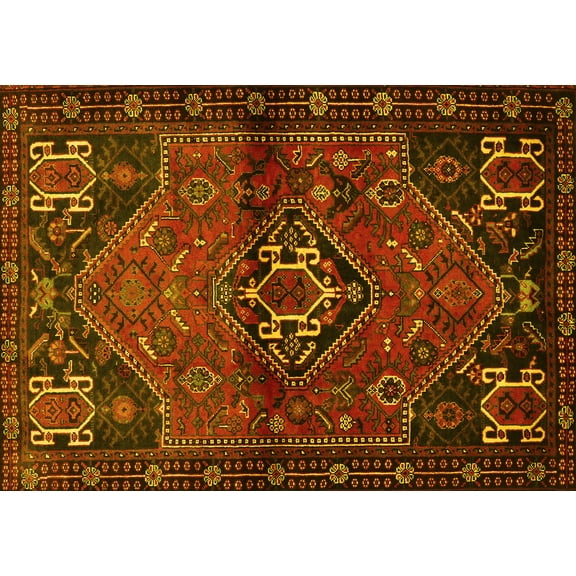 Ahgly Company Machine Washable Indoor Rectangle Persian Yellow Traditional Area Rugs, 5' x 7'