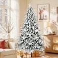 thumbnail image 6 of LAMPHOME 7ft PE/PVC Mixed Flocked Artificial Christmas Tree, 1514 Branch Tips, 3-Part Hinged, Memory Wire, Metal Stand, Green & White, Winter Holiday Décor, 6 of 9