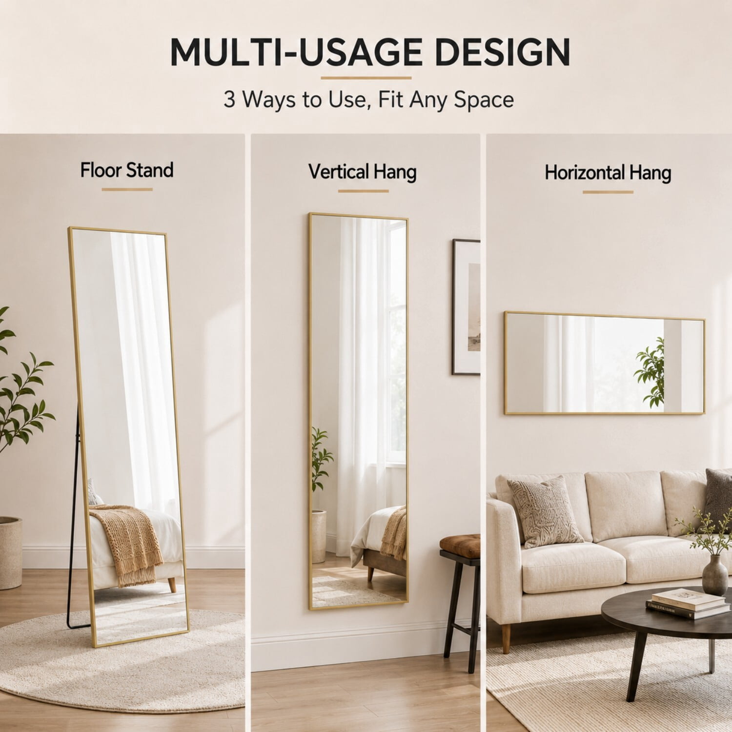 Easy4Home 58"x14" Rectangular Full Length Mirror Freestading Full Body Floor Mirror, Gold