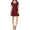 thumbnail image 2 of INSPIRE CHIC Women's Printed Square Neck Short Sleeve A-Line Prom Dress S Burgundy-Stars, 2 of 7
