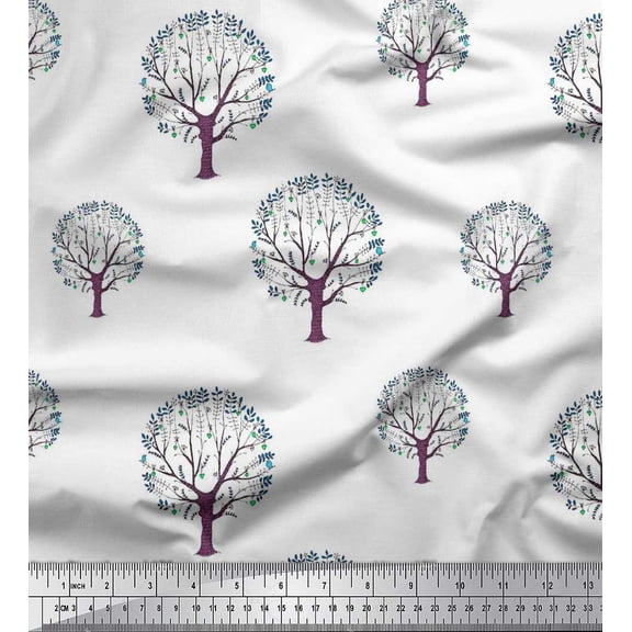 Soimoi Polyester Crepe Fabric Tree Block Decor Fabric Printed Yard 42 Inch Wide