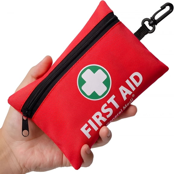 XIRQI Mini First Aid Kit,110 Piece Small First Aid Kit-Includes Emergency Foil Blanket,Scissors for Travel,Home,Office,Vehicle,Camping,Workplace&Outdoor(Red)