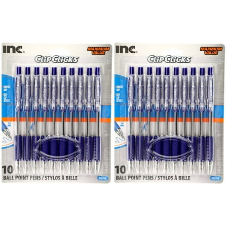 Inc. ClipClicks Retractable Blue Ballpoint Pens 20 Count, 2 Pack