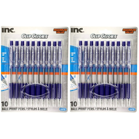 Inc. ClipClicks Retractable Blue Ballpoint Pens 20 Count, 2 Pack