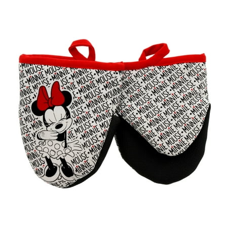 Disney Kitchen Cotton Mini Oven Mitts/Glove Set w/ Neoprene Insulation for Easy Gripping, 5” x 6.5”, Minnie Black & White, (Best Pot Holders And Oven Mitts)