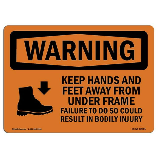 SignMission OS-WS-A-1218-L-12651 12 x 18 in. OSHA Warning Sign - Keep Hands Feet Away Failure Bodily Injury
