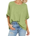 thumbnail image 5 of Azrian Womens Tops Fall Saving,Womens Plus Blouses Oversized T-Shirt Summer Casual Loose Fit 5/4 Sleeve Short Sleeve Solid Macaron Color Loose Tee Tops on, 5 of 6