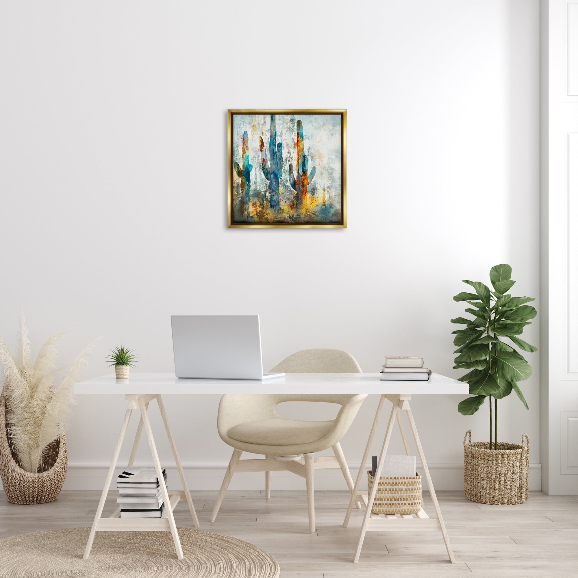 Stupell Industries Abstract Vibrant Cacti Silhouettes Landscape Painting Gold Floater Framed Canvas Art Print Wall Art, 25 x 25
