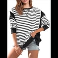 thumbnail image 2 of Sudadera Informal de Larga con Cuello Redondo y Rayas de Color Block para Mujer. Negro XL, 2 of 5
