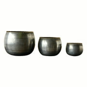 Creative Co-Op Round Metal Planter Trio with Zinc Finish