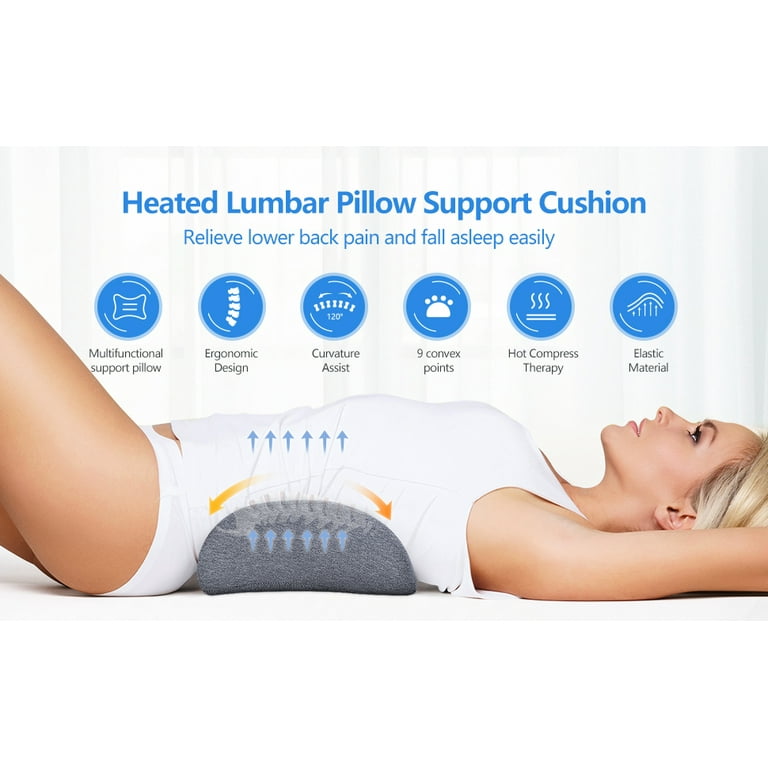 Lumbar Support Pillow for Sleeping, Heated Lower Back Support Pillow with  Graphene Heating for Lower Back Pain Relief, Memory Foam Back Waist Cushion  for Bed and Chair (Dark Grey) 