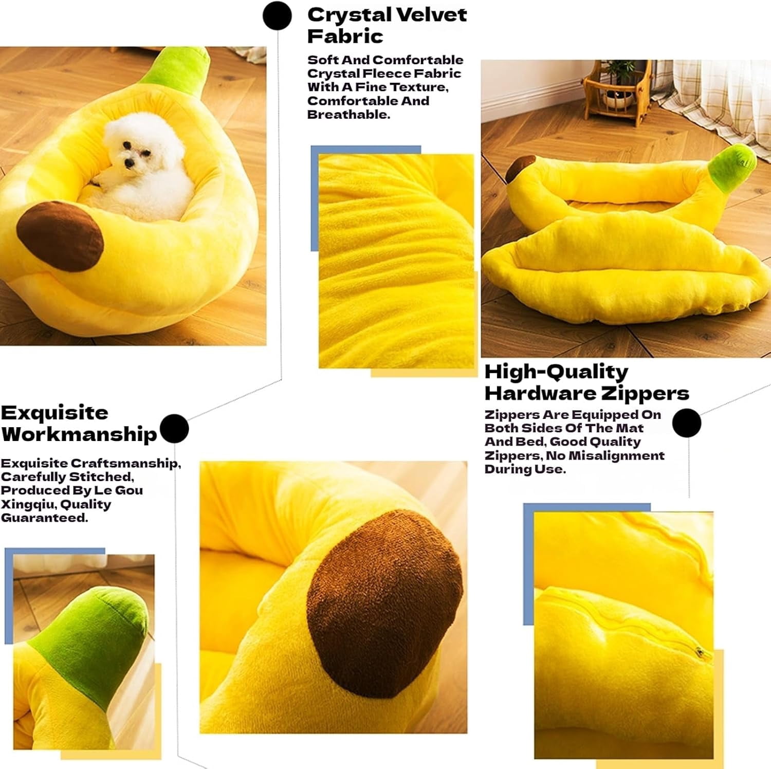 Banana Shaped Dog Bed, Creative Comfortable Banana Boat Shape Pet Dog Cat Bed, Sofa Warm Nest Creative Detachable House All Seasons Suit