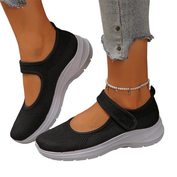 Womens Mesh Breathable Casual Mary Jane Sneakers, Flat Ballet Shoes Women Lightweight and Comfortable Non-Slip Walking Tennis Shoes Dressy, 38